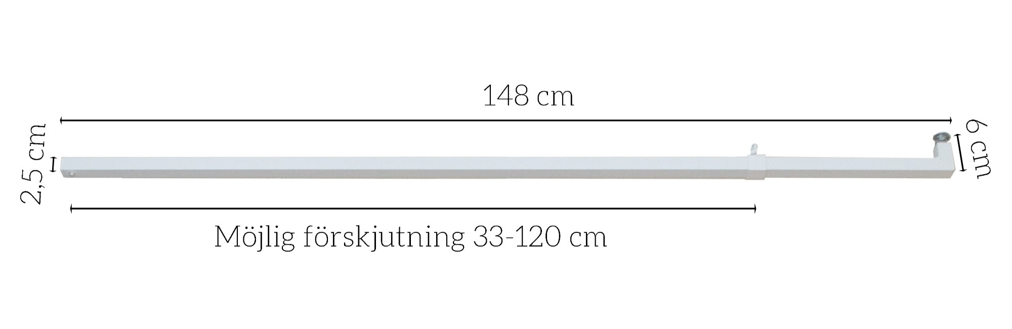 Vrida Zero Long vit med måttangivelser
